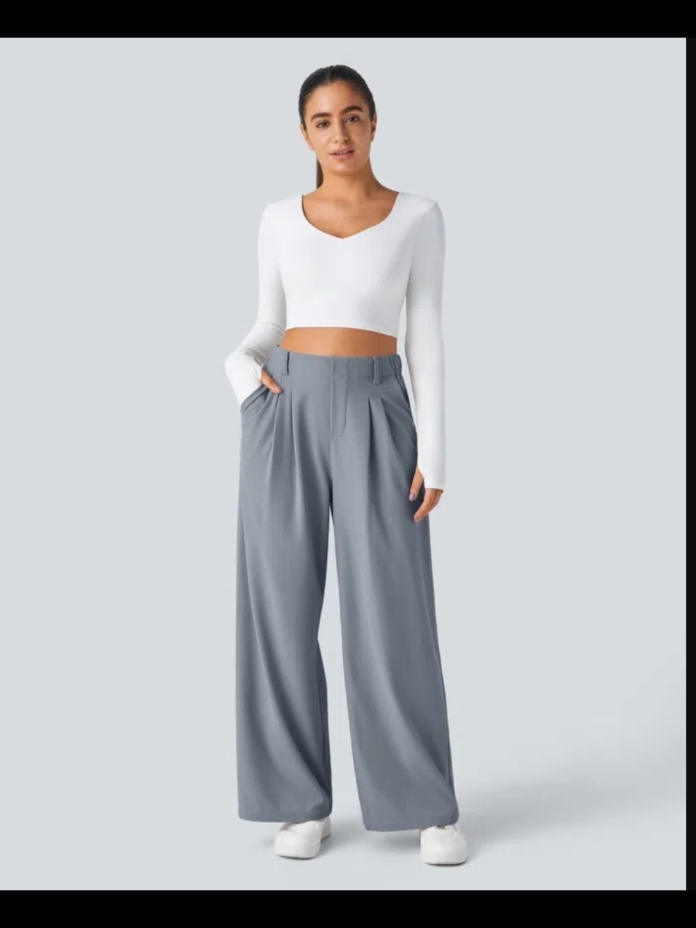 NWT XL Tall HALARA Wide-Leg High-Waist Pleated Trousers - Gray - Picture 3 of 6
